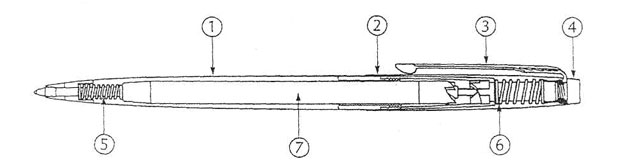 Механизм ручки. Механизм авторучки с кнопкой чертеж. Конструктивные элементы шариковой ручки. Сборочный чертеж ручки шариковой. Конструкция стержня шариковой ручки.